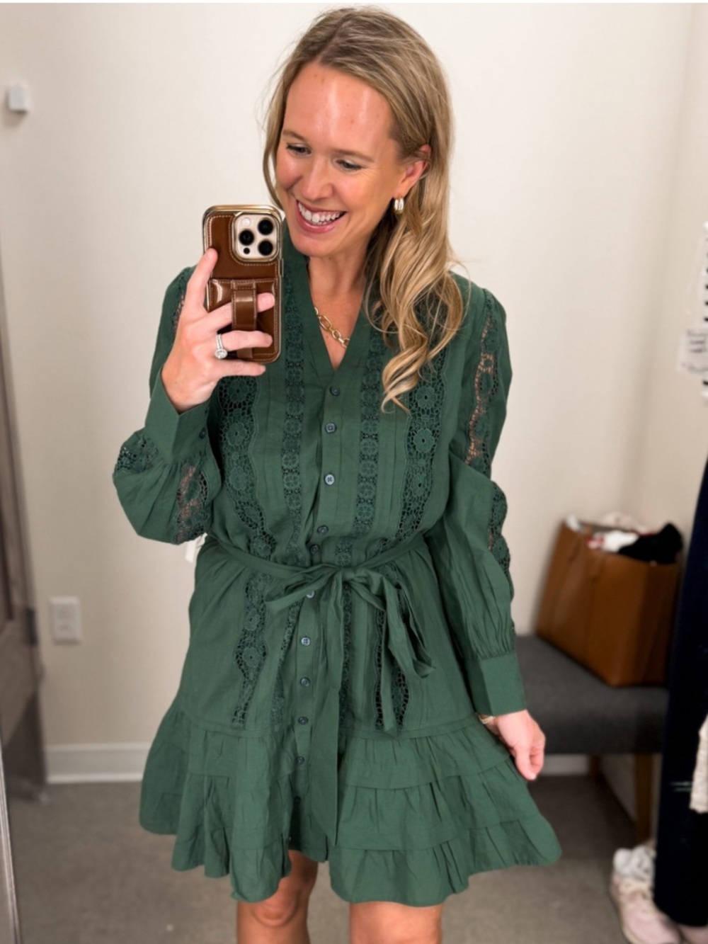 Caslon Lace Panel Long Sleeve Minidress New!